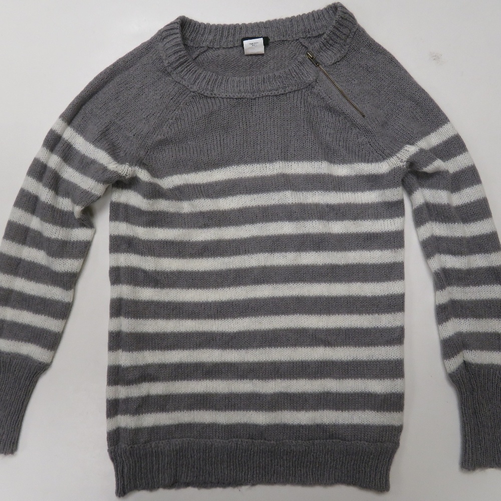 J Crew‎ Chalet Stripe Zip Crew Neck Gray Sweater